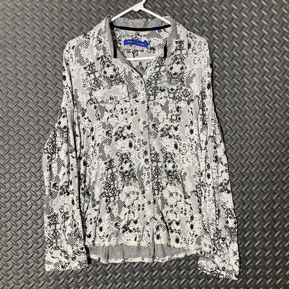 Georg Roth Los Angeles Black White Floral Pattern Button Down Women's‎ Shirt XL